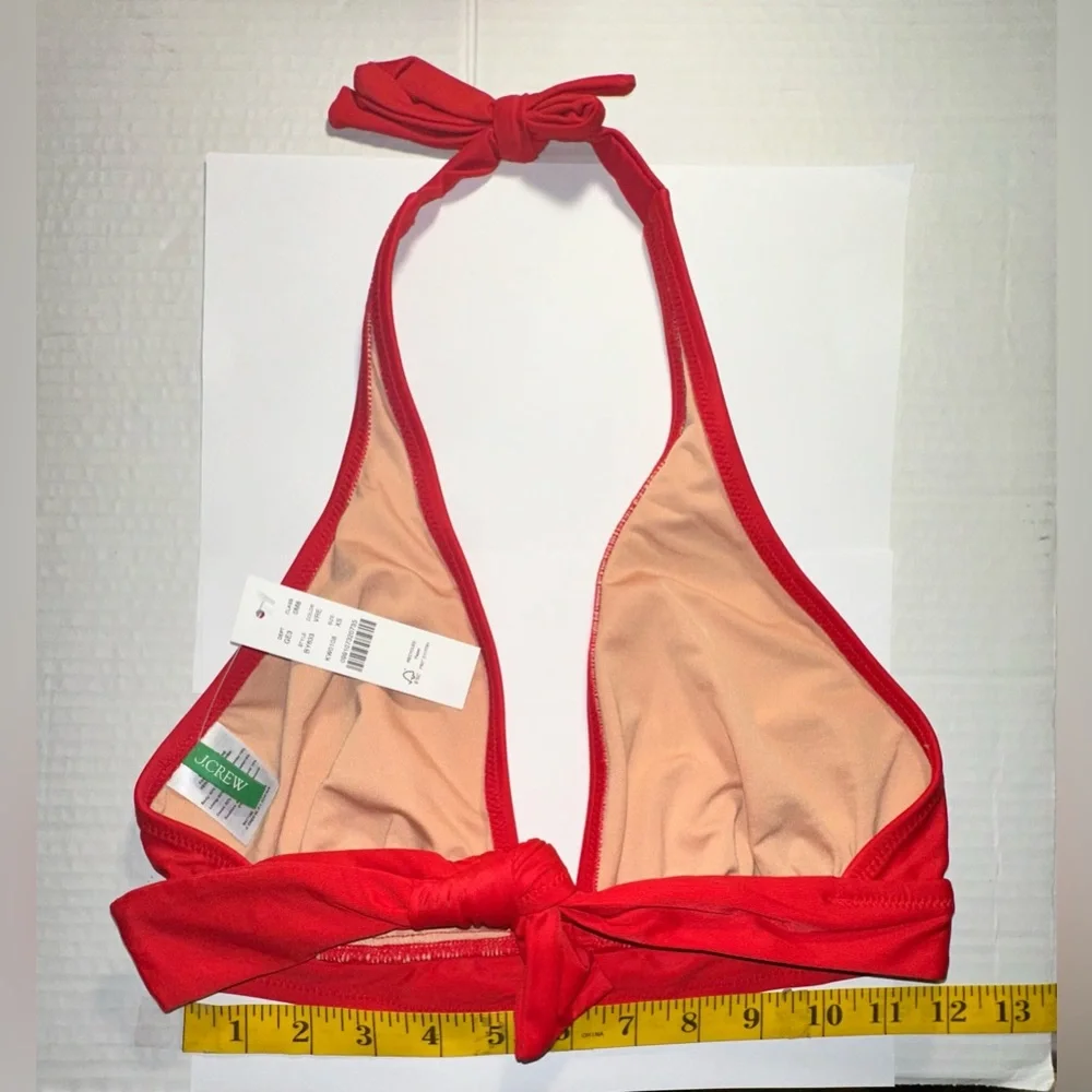 J Crew Bikini Halter Top Tie Back Size XS‎ Red Bright Cerise Swimsuit Beach Swim
